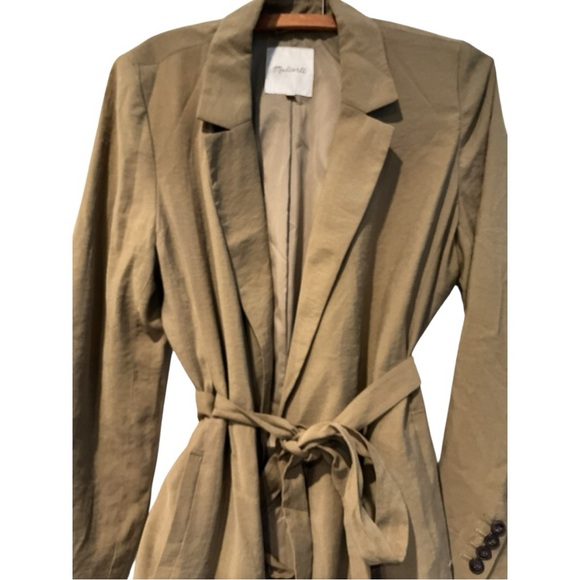 Madewell Belted Blazer Jacket Womens Large Tan Modal Blend Tie Waist Lightweight - Picture 6 of 11